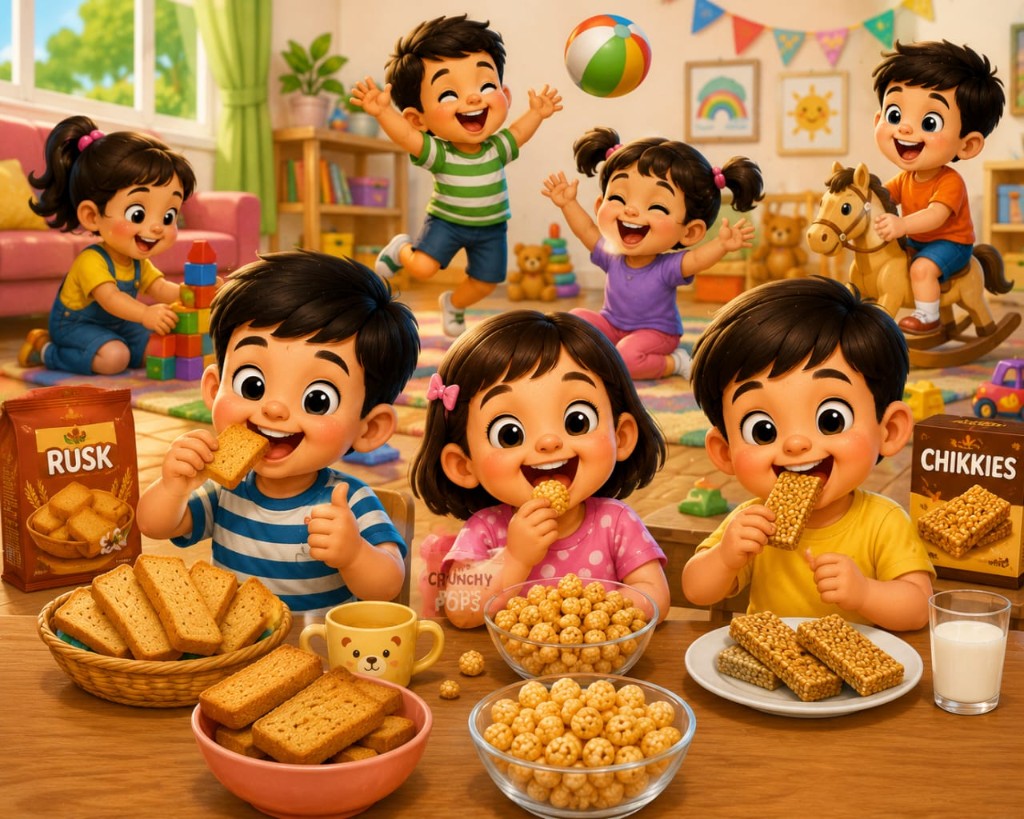 Kids enjoying rusk pops and chikkies